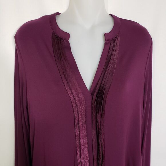 Cupio Womens Top Small Raspberry Pleats Long Sleeve Split V Neck Viscose Stretch - Picture 3 of 12